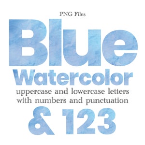 Blue Watercolor Alphabet Letters and Numbers, Baby Shower Lettering, Watercolor Art, Watercolor Monogram Sublimation, Stationery, Numbers