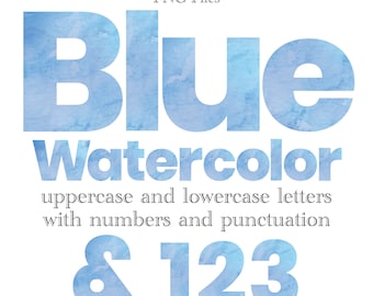 Blue Watercolor Alphabet Letters and Numbers, Baby Shower Lettering, Watercolor Art, Watercolor Monogram Sublimation, Stationery, Numbers