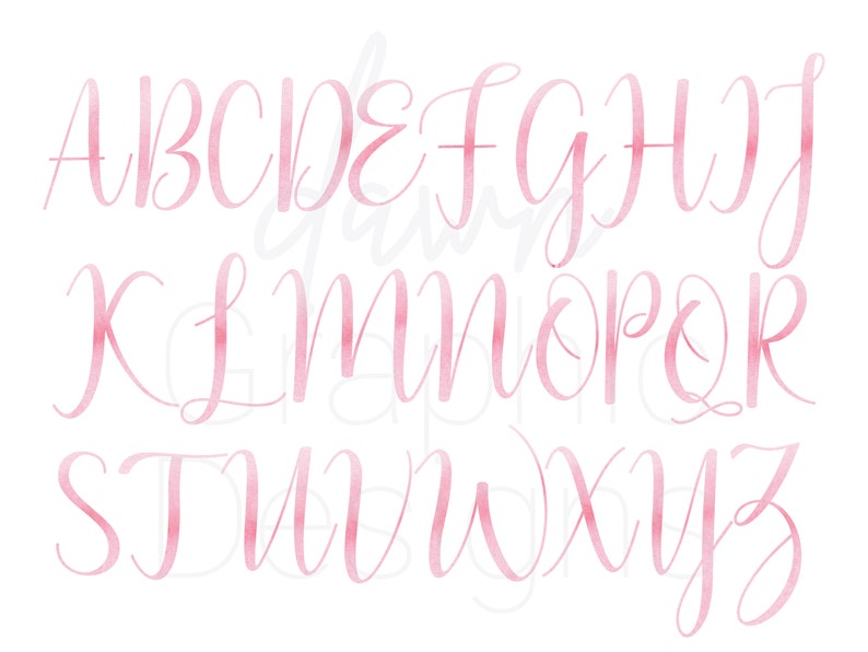 Pink Watercolor Letters and Numbers, Wedding Lettering, Script ...