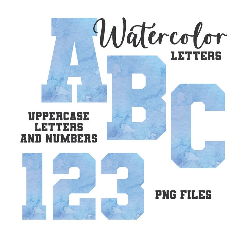 Blue Watercolor Letters PNG, Varsity Lettering, Watercolor Art ...