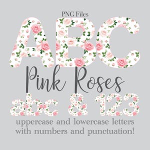 Floral Alphabet Letters and Numbers, Pink Roses Lettering, Flower ...