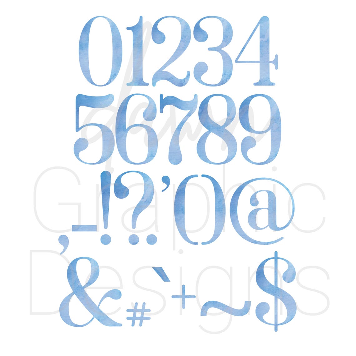 Blue Watercolor Alphabet Letters and Numbers, Baby Shower Lettering ...