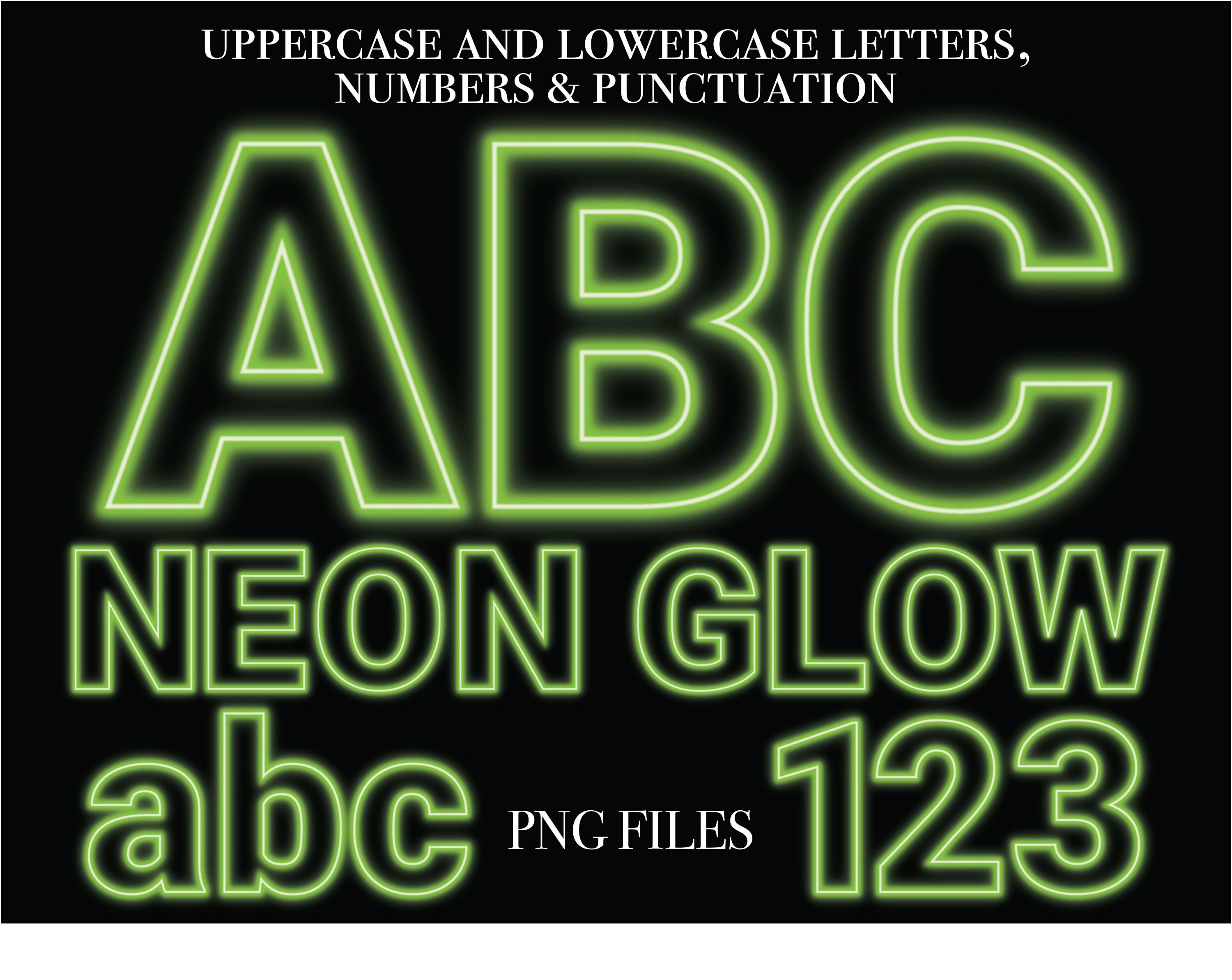 Green Neon Lights Lettering, Green Glowing Lights Alphabet Letters, PNG Letters, St Patrick's Day Letters, Neon Bright Glowing Alphas