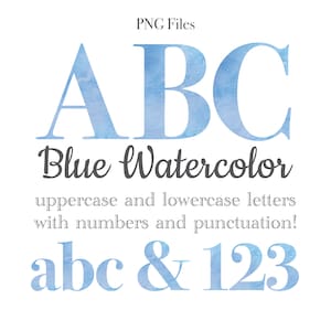 Blue Watercolor Alphabet Letters and Numbers, Baby Shower Lettering, Watercolor Art, Watercolor Monogram Sublimation, Stationery, Numbers