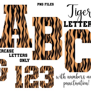 Tiger Print Lettering, Animal Print Alphabet Letters, Tiger Varsity Letters, Tiger Sublimation, Tiger Alphas, Block Lettering, Cute Letters