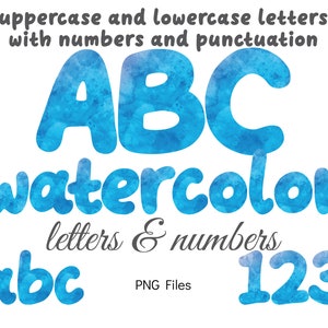 Blue Watercolor Alphabet Letters and Numbers, Blue Lettering, Watercolor Alphabet, Watercolor Monogram, Stationery, Gender Reveal Letters