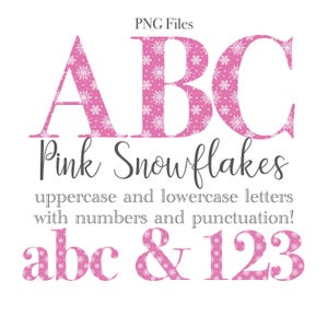 Snowflake Letters PNG, Winter Letters, Pink Snowflake Holiday Lettering, Snowflake Monogram Sublimation, Stationery, Snowflake Numbers