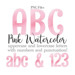 Pink Watercolor Alphabet Letters and Numbers, Baby Shower Lettering, Watercolor Art, Watercolor Sublimation, Monogram, Table Numbers