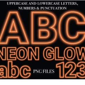 Oranje neonverlichting-letters, oranje gloeiende lichten alfabetletters, png-letters, transparante achtergrondletters, neonoranje gloeiende alfa