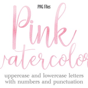 Pink Watercolor Letters and Numbers, Wedding Lettering, Script Watercolor Lettering, Sublimation Files, Pink Watercolor Monogram, Stationery