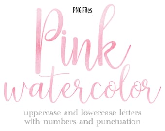 Pink Watercolor Letters and Numbers, Wedding Lettering, Script Watercolor Lettering, Sublimation Files, Pink Watercolor Monogram, Stationery