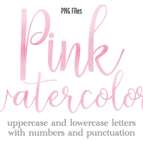 Pink Watercolor Letters and Numbers, Wedding Lettering, Script Watercolor Lettering, Sublimation Files, Pink Watercolor Monogram, Stationery