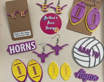 School Spirit Football Game Day Earrings PURPLE & GOLD or Custom Personalized for you! Sports Team Mom Fan *Early Longhorns*