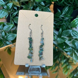 Moss Agate Chip Dangle Earrings