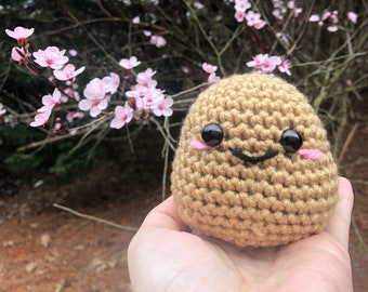 Potato Pal crocheted plushies with little booties, positive potato plush, crochet potato amigurumi