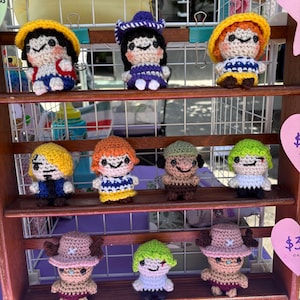 MADE TO ORDER! Straw Hat mini plushies! One Piece crocheted plushies — Luffy, Robin, Chopper, Sanji, Nami, Usopp, and Zoro!