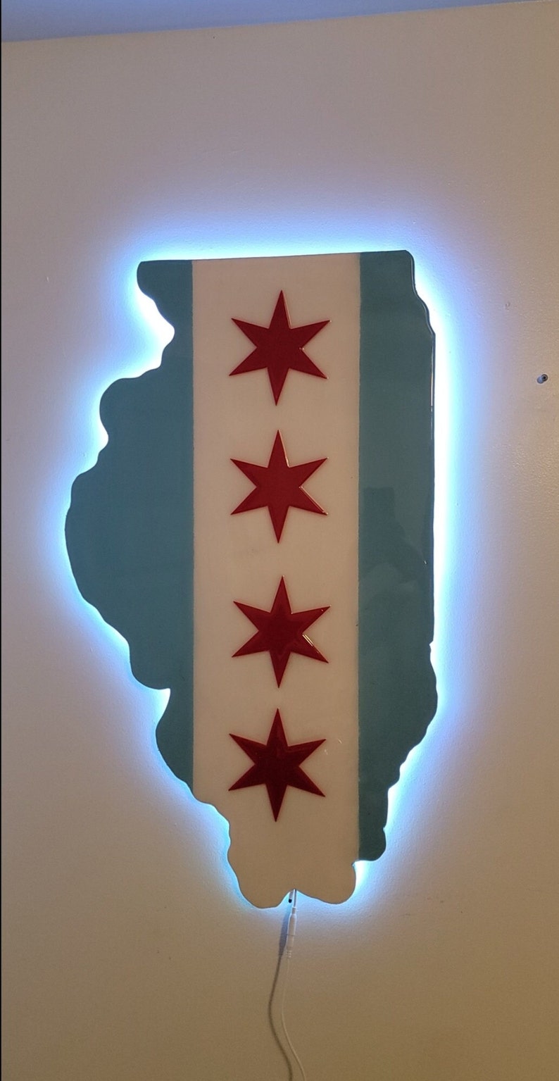 Illinois Flag Wooden Epoxy Sign Etsy