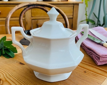 Azucarero blanco de estilo Imperio inglés vintage