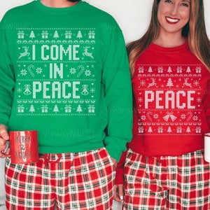 Couples Ugly Christmas Sweater, I Come In Peace Couples Funny Matching Ugly Christmas Sweater, Ugly Christmas Party Sweatshirts, Xmas Humor