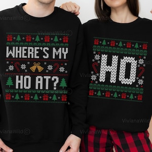 Couples Ugly Christmas Sweater, Where My Hos At, Couple Funny Matching Ugly Christmas Sweatshirt, Ugly Sweater Holiday Party Outfit Xmas