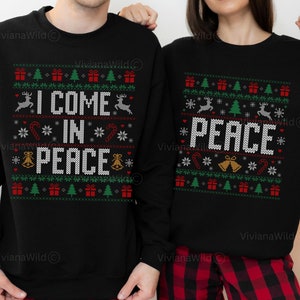Couples Ugly Christmas Sweater, I Come In Peace Couples Funny Matching Ugly Christmas Sweater, Ugly Christmas Party Sweatshirts, Xmas Humor