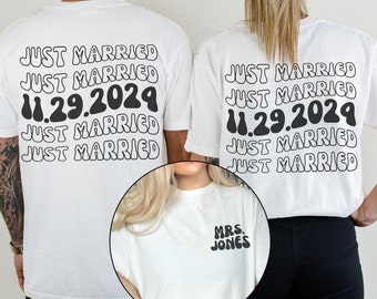 Custom Mrs Retro Comfort Colors Tshirt, Just Married Shirt, Custom Mr and Mrs Shirt, Honeymoon shirt, New Mrs Shirt, Wedding Date Shirt