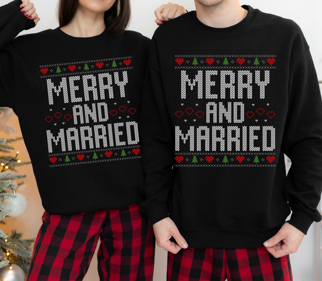 Ugly Christmas Sweater Couple, Merry and Married, Our First Christmas Married, Christmas Bride