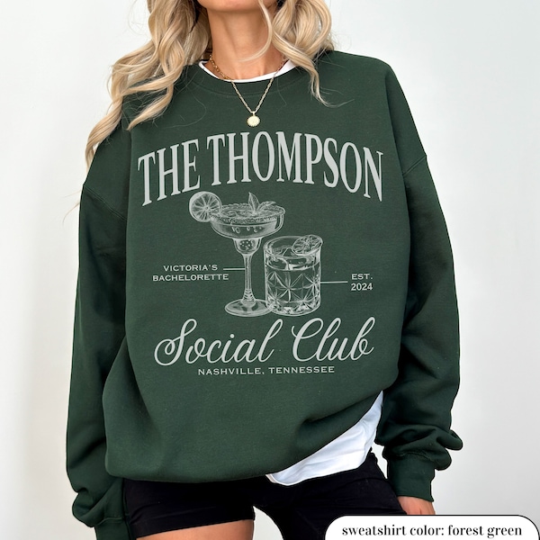 Social Club Bachelorette Sweatshirts, Luxury Bachelorette Party Merch, Custom Name Cocktail Club Crewneck, Personalized Bridal Party Gifts