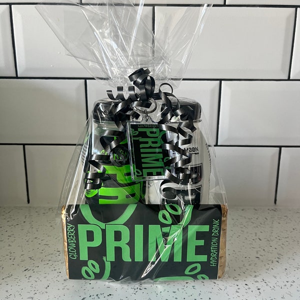 Prime Hamper. Includes Glowberry Prime & Meta Moon Flavour Prime, Chocolate Bar and Keyring. Prime Gift.