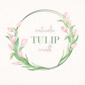 Aquarel tulp krans clipart. Bloemenlijst png. Lentebloem cirkel farme voor uitnodigingen, kaarten, plakboek enz. Commerciële licentie