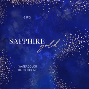 Sapphire blue & Gold background clipart Gold glitter splashes, splatters Abstract watercolor texture Watercolor background with golden foil