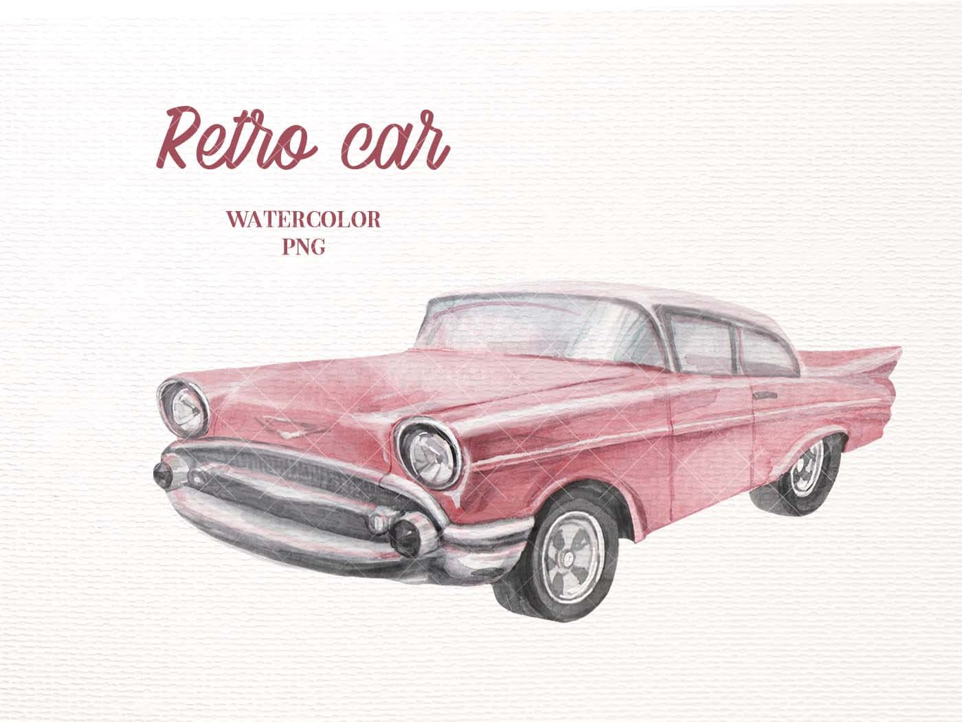 Vintage Car Clipart. Classic Car Watercolor Png. Cute Pink Chevy Art ...