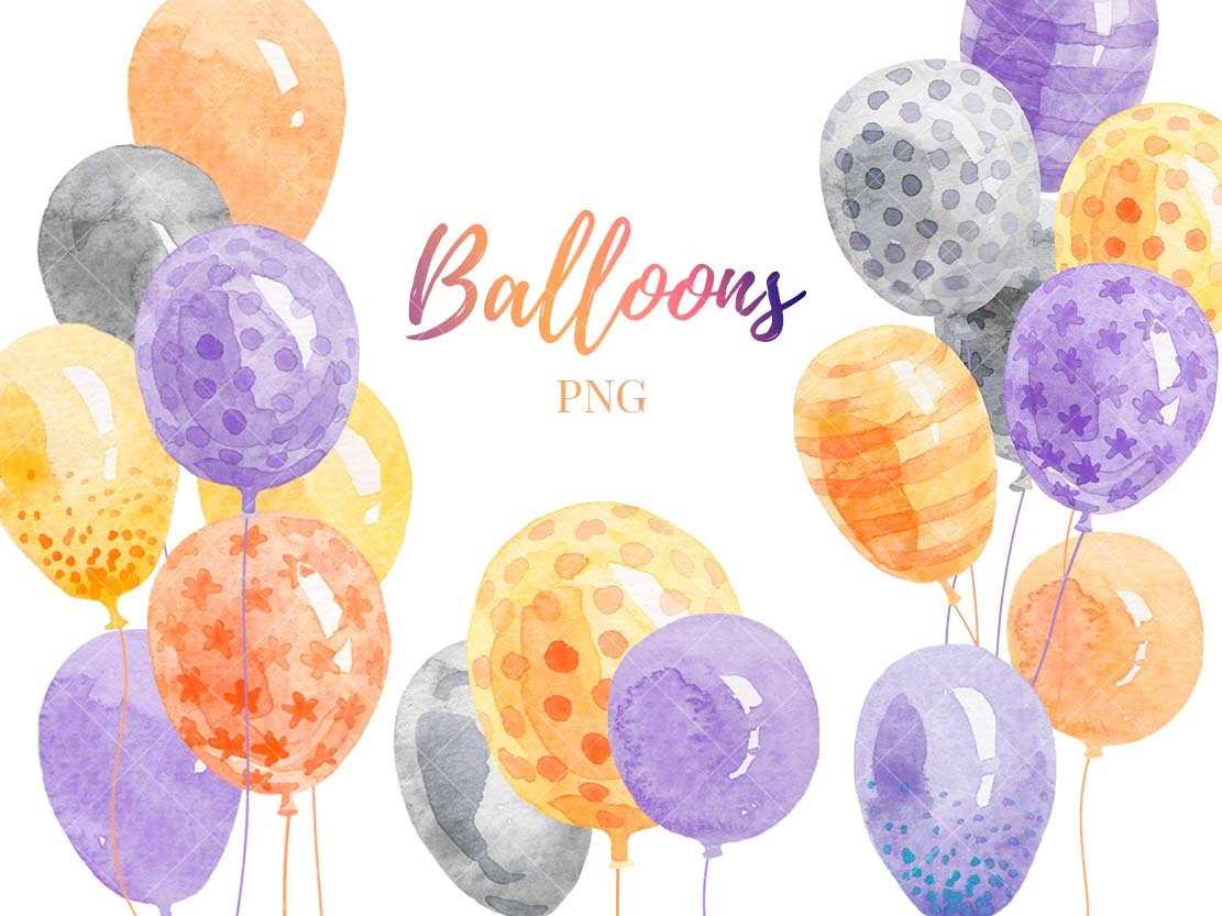 Watercolor Balloons Clipart PNG Great for Birthday Party Invitations ...