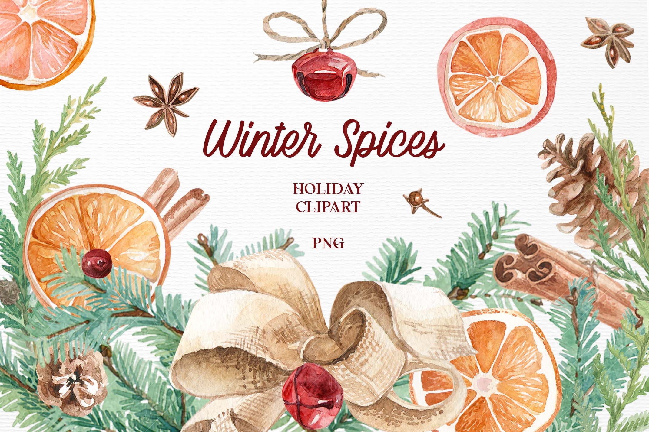 Watercolor Christmas Clipart Winter Greenery Clipart - Etsy