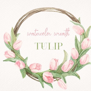 Corona di tulipani ad acquerello clipart. Cornice floreale png. Corona di fiori primaverili per inviti, biglietti, album di ritagli ecc. Licenza commerciale