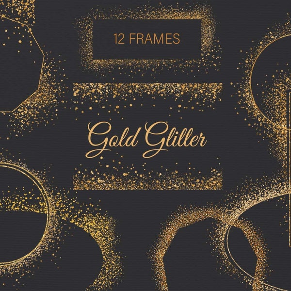 Gold frames PNG. Glitter overlay. Christmas, birthday or wedding invitation clipart Glitter border frame clipart