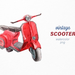 Retro Vespa clipart Watercolor moped, motorbike, motorcycle, scooter PNG for digatal scrapbook, sublimation designs, birthday cards etc.