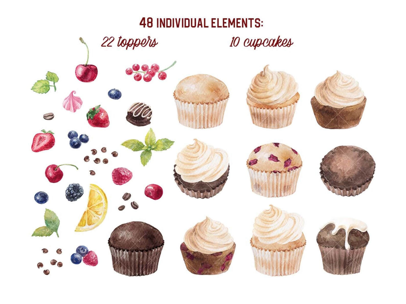 Watercolor Cupcakes Clipart PNG Dessert Creator Clipart Bakery ...