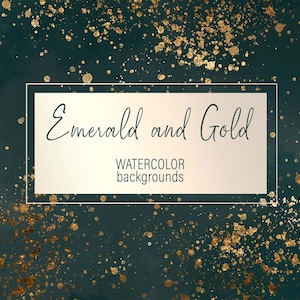 Emerald background clipart Gold glitter splashes, splatters and splotches Abstract watercolor texture Christmas background with golden foil