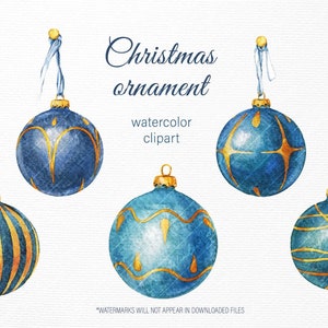 Akwarela ozdoba świąteczna clipart. Ciemnoniebieski i złoty retro Boże Narodzenie png do projektowania sublimacji, cyfrowego albumu itp. Licencja komercyjna