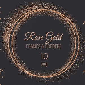 Rose Gold glitter PNG frames. Glitter overlay. Glitter border frame, oval and circle frame Christmas, birthday or wedding invitation clipart