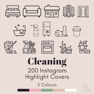 200 Instagram Cleaning Highlight Covers, Cleaning Highlight Story Covers, IG Covers, Cleaning, Business, Clean, Icons, Digital, Social Media