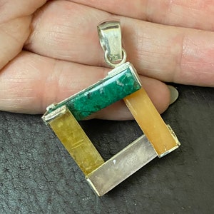 Peruvian 950 Silver Multi-Stone Square Pendant