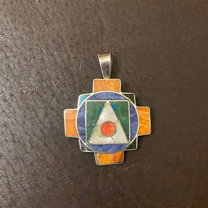 Peruvian 925 Silver Multi-Stone Inlaid Maltese Cross Pendant