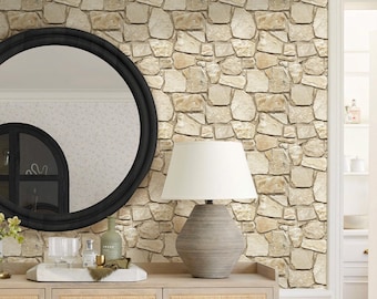 3D Faux Stone Peel and Stick Wall Tile: Light Brown DIY Panels