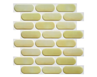 10pcs | 3D Yellow Peel and Stick Mosaic Tile | DIY Wall Decor | Ovals Mosaic Stick on Tile | Water and Heat Resistant | 11.8x11.8Inch