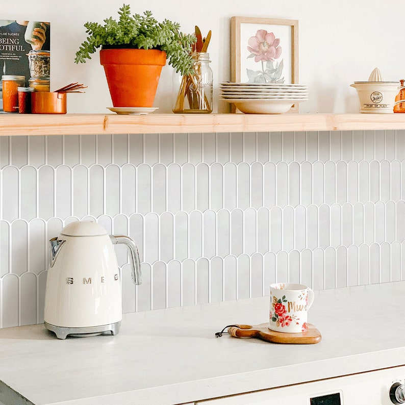 grey fish scale peel and stick tiles kitchen backsplash