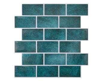 10 pcs | 3D Blue Peel and Stick Subway Tile Backsplash, 3D Faux Brick Backsplash Self Adhesive Tiles for Wall Decor, Heat & Water-Resistant
