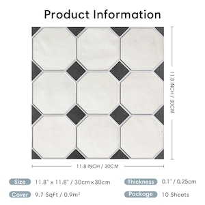 10 Pcs 3D Geometric Peel and Stick Wall Tile, Vintage Design, Retro White Light Gray and Black Stick On Tile, Water&Heat Resistant,Matte zdjęcie 3