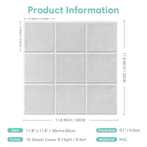 10 Pcs 3D Square Peel and Stick Tile Backsplash,Mist-Gray DIY 3D Self Adhesive Decorative Tiles Interior Wall Decor,Heat Water Resistant zdjęcie 5